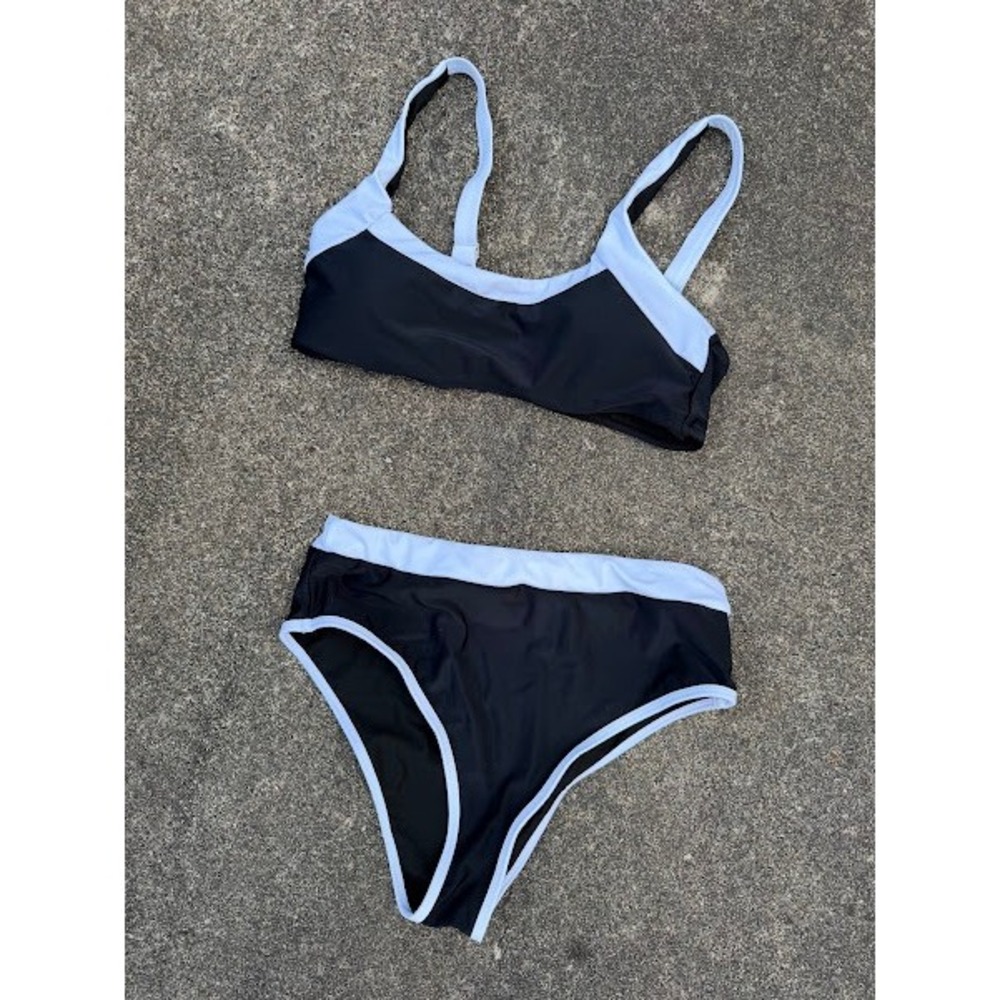 Unbranded Black White Colorblock High Waisted Bikini Set Size L